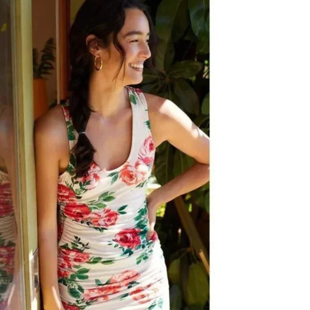Anthropologie Floral Cream Shirred Mini Dress - New - Small - Picture 2 of 6